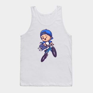 Cute Boy Riding Bicycle Cartoon Tank Top